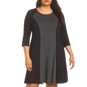 COPY - NWT Karen Kane size 1x FAUX SUEDE TRIM COLORBLOCK A-LINE DRESS grey & bl…